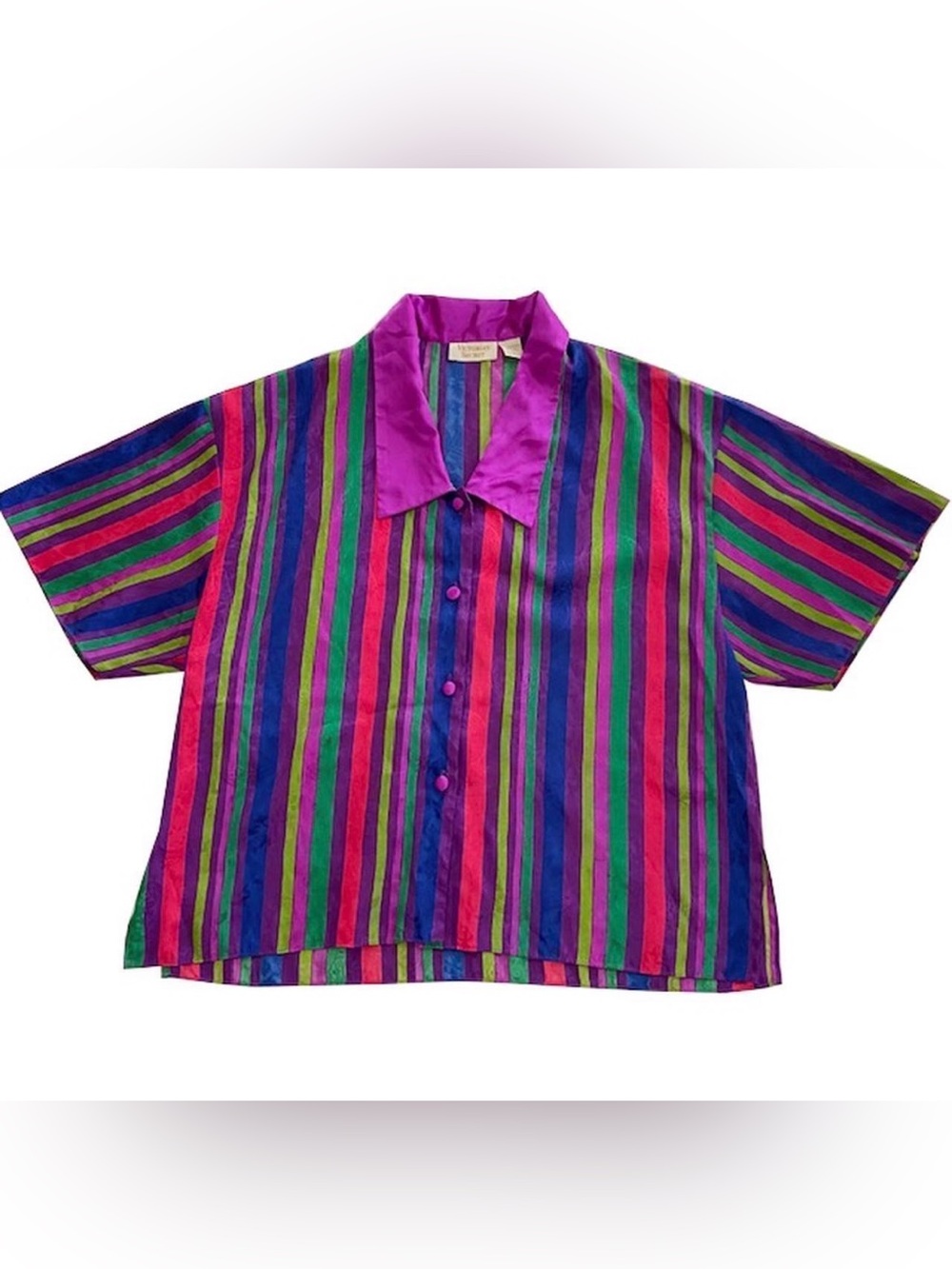 Vintage Victorias Secret bright colored striped button front shirt - large